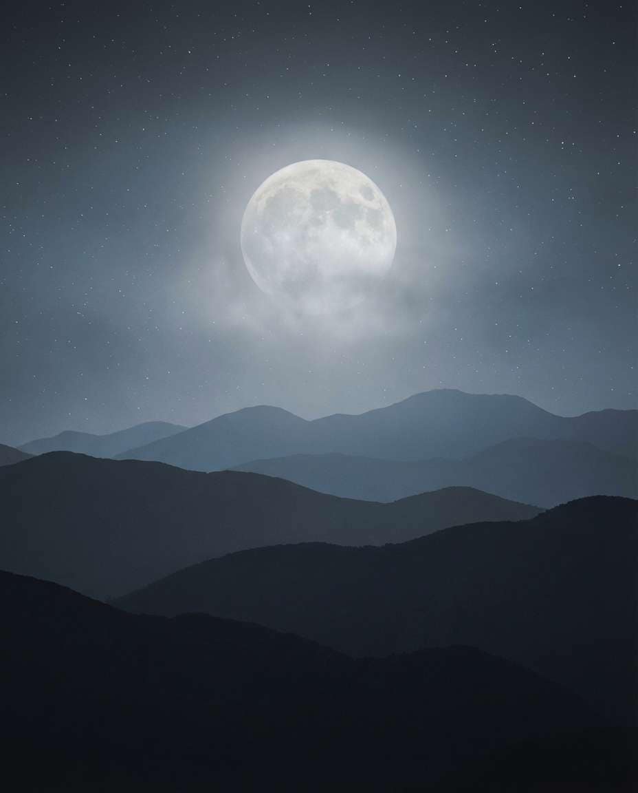 moonlit mountain silhouette photo