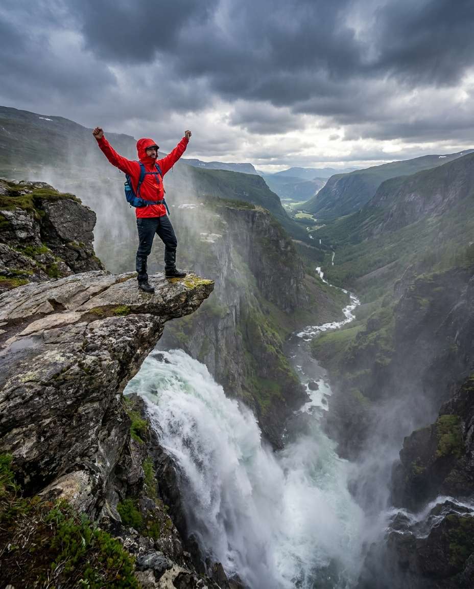 hiker victory pose photo