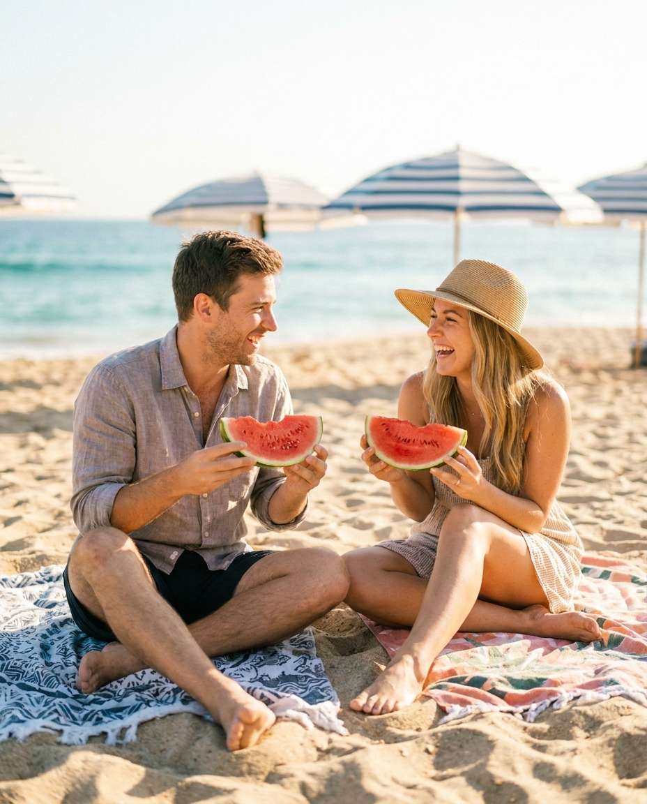 couple beach snack photo