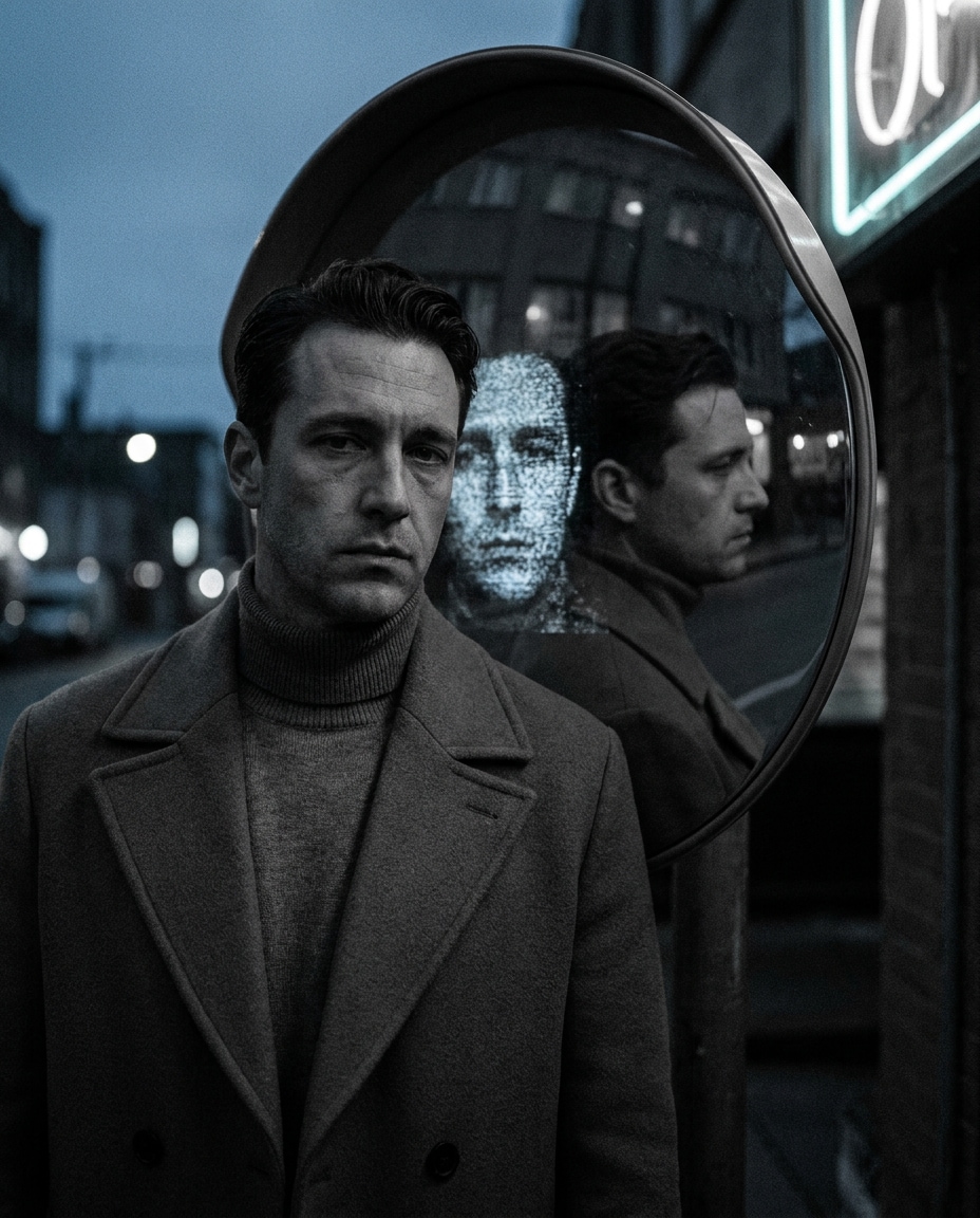 blue hour street mirror photo