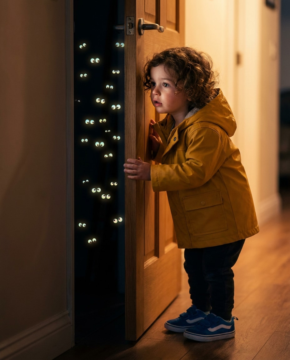 child and doorway eyes photo
