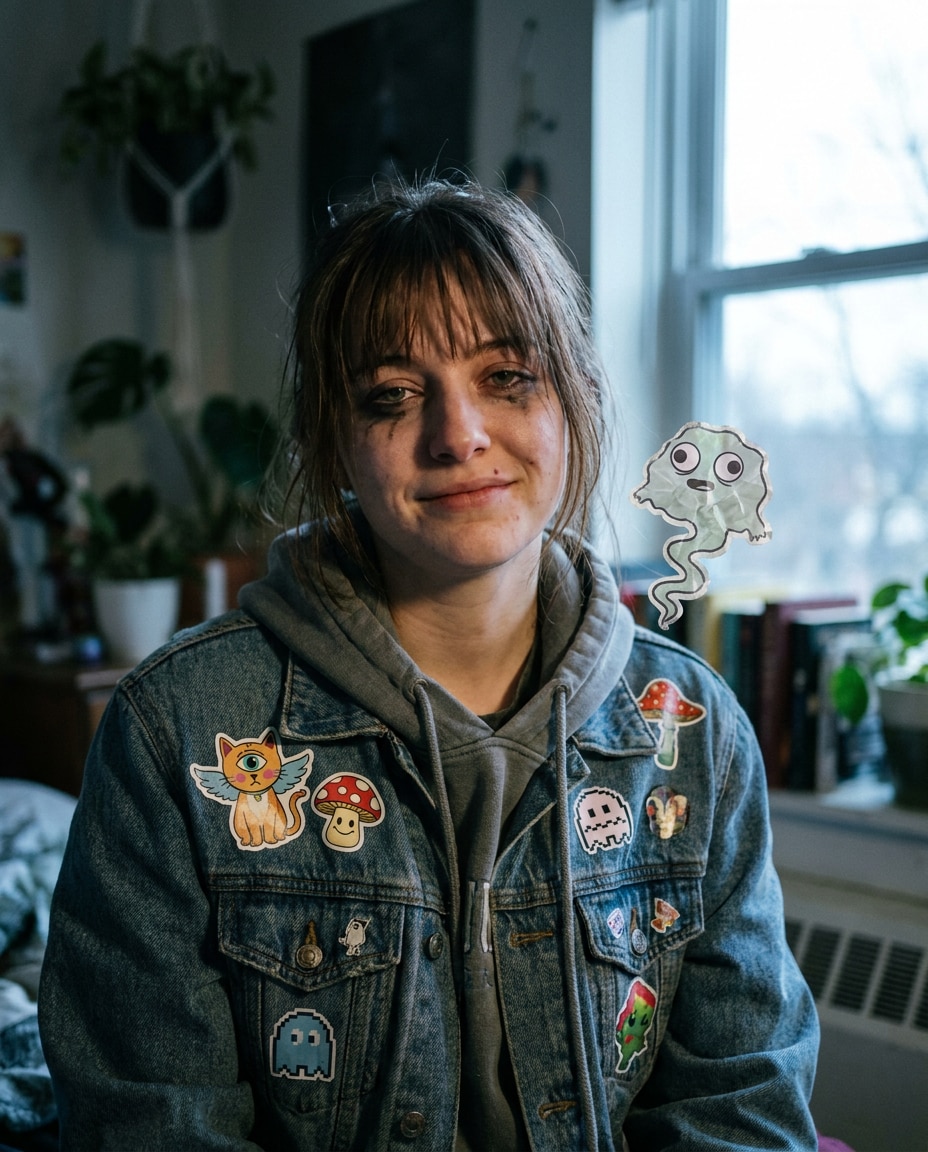 student with sticker beast photo
