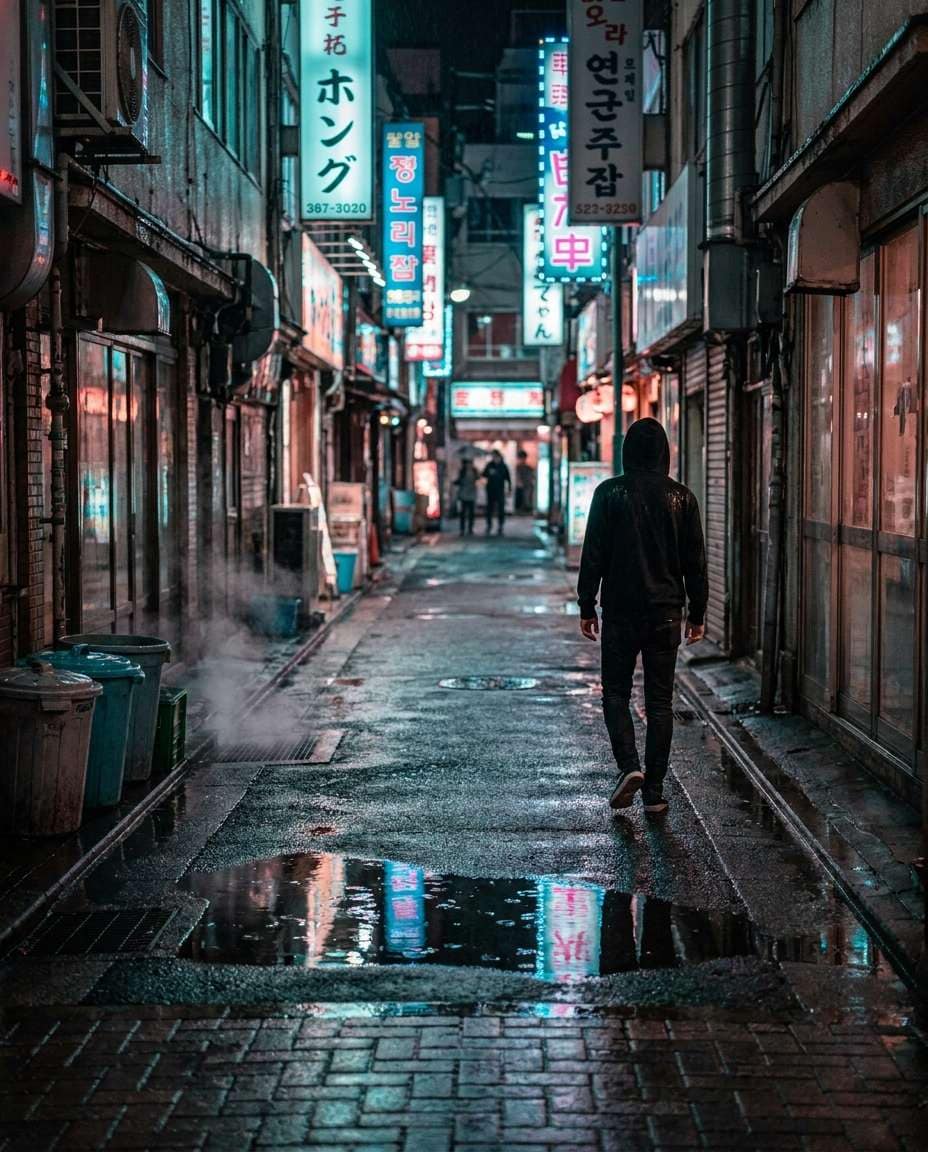 neon rain alley photo