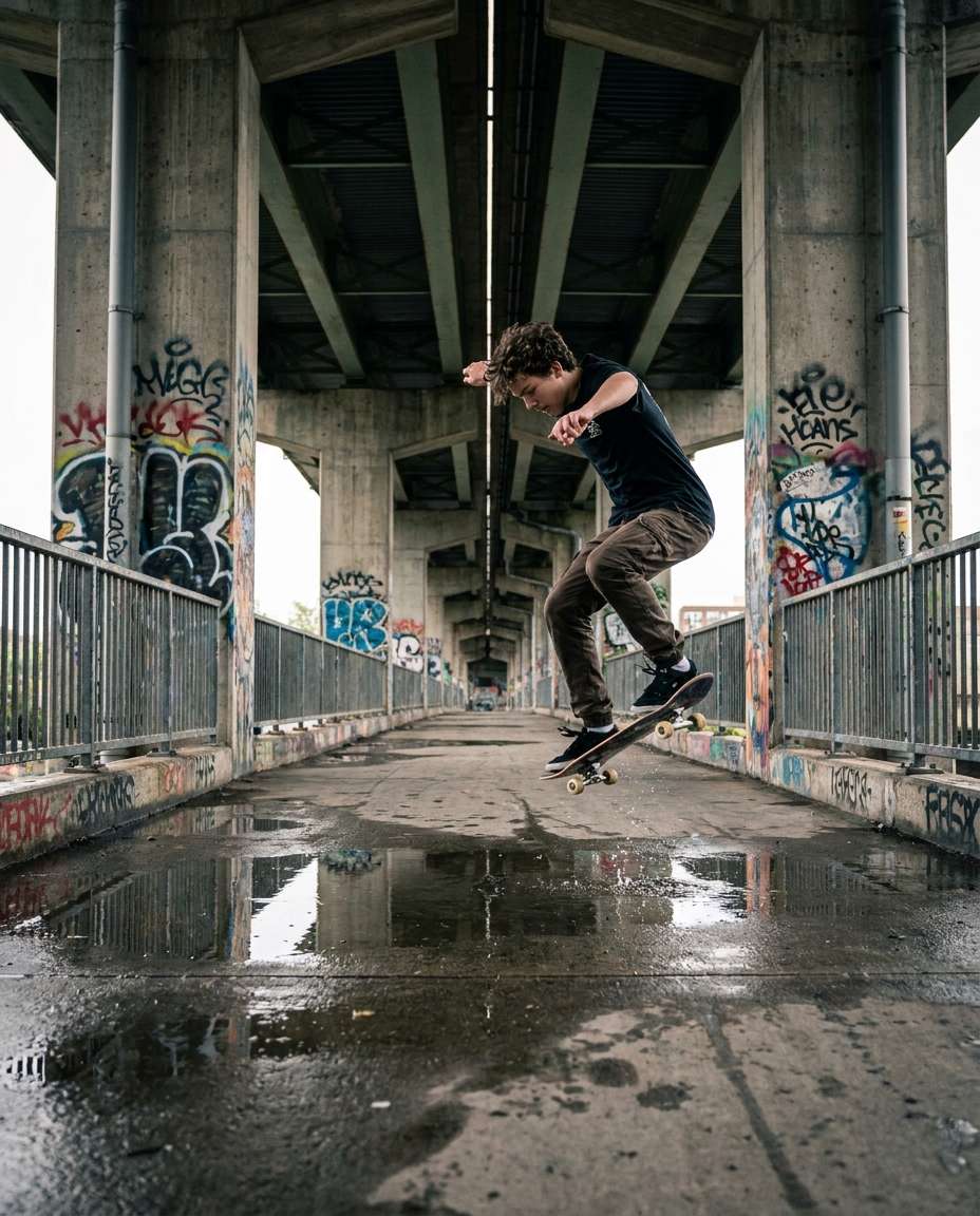 skater under bridge photo