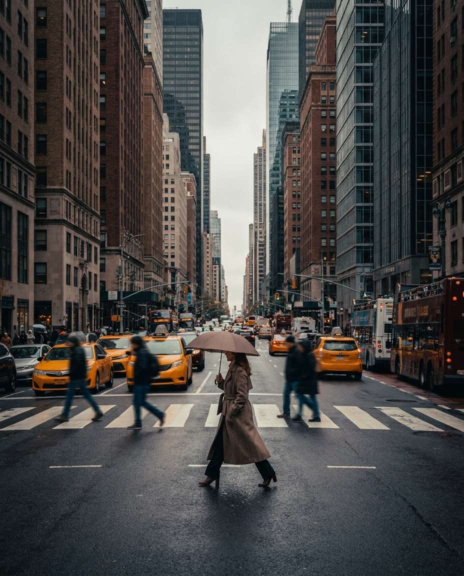 cinematic street crossing photo