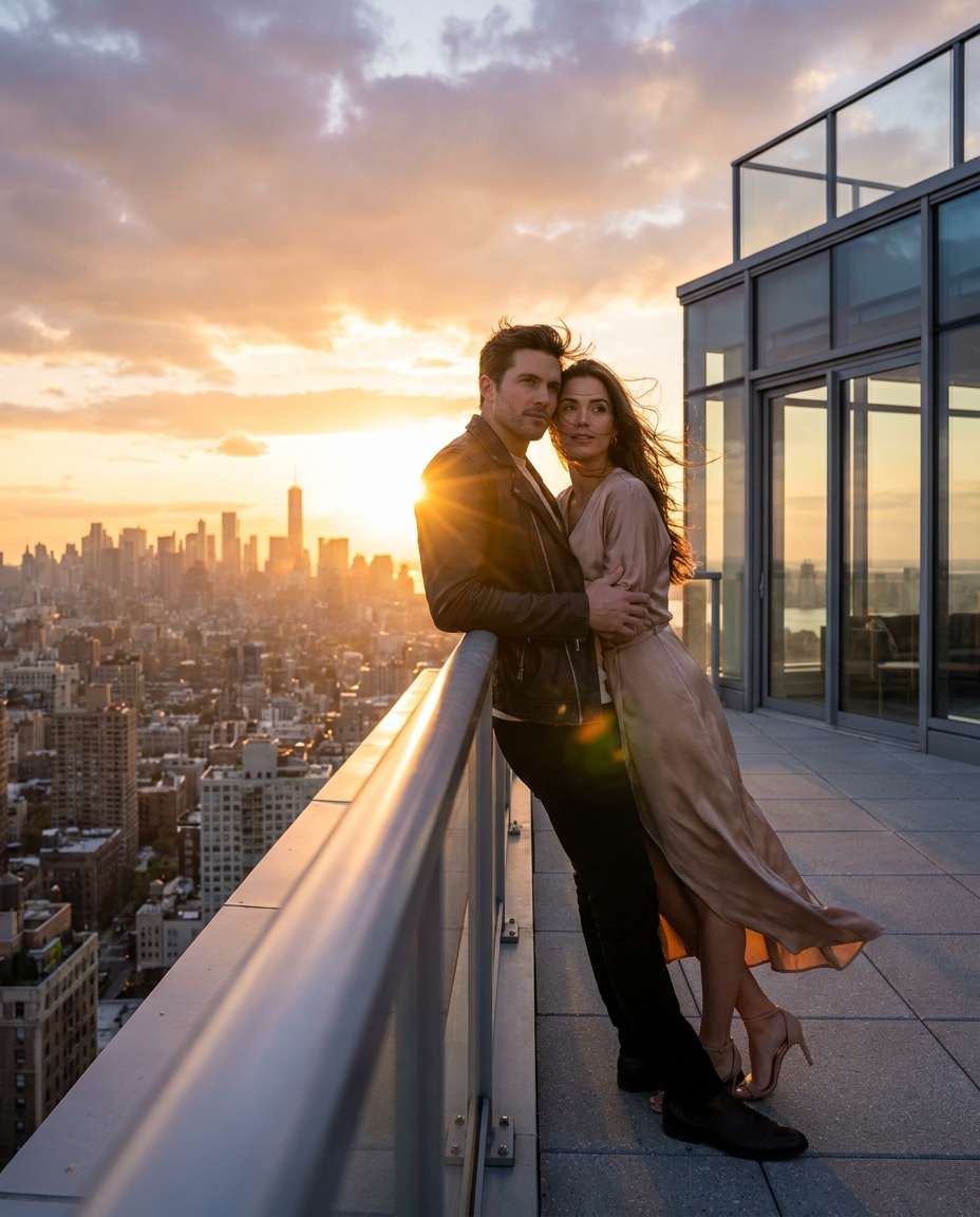 city rooftop sunset photo