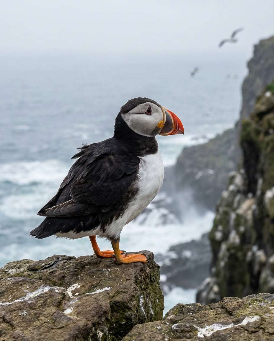 puffin cliff wind photo