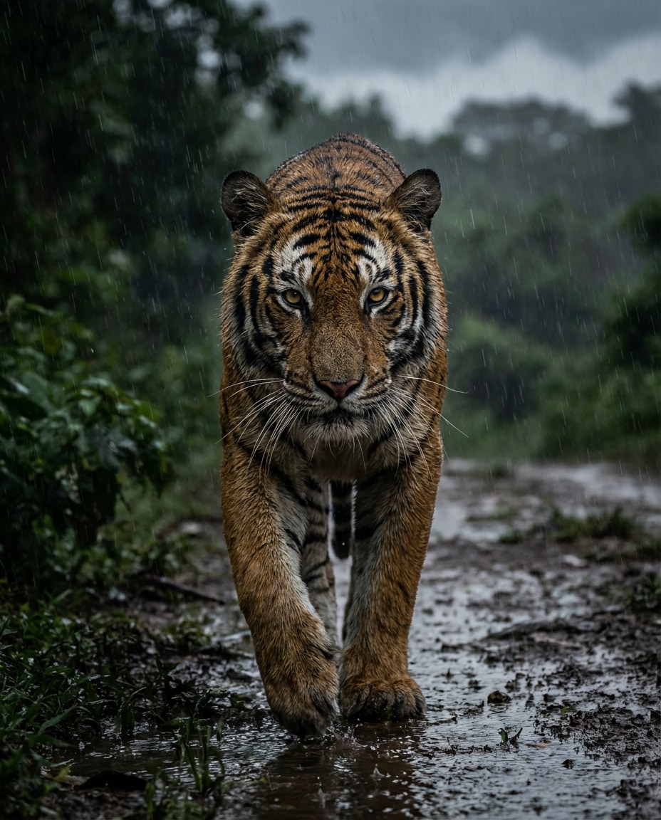 tiger rain walk photo