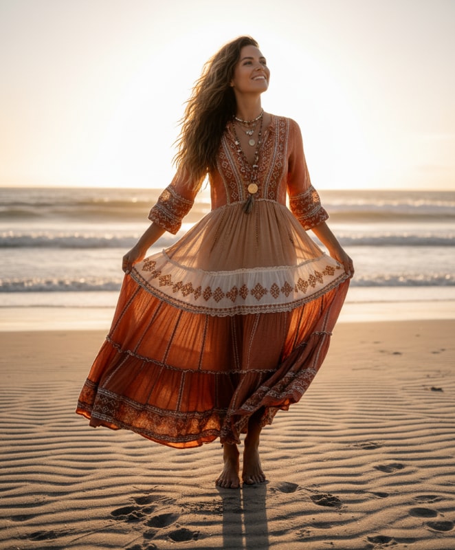 boho beach outfit photo prompt