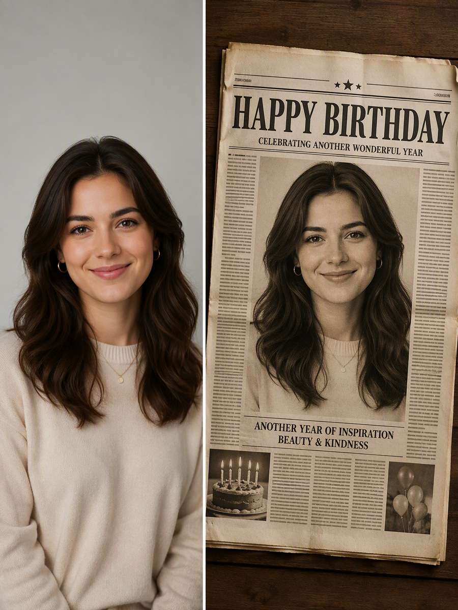Classic Birthday Front Page - illustrative image-to-image before and after