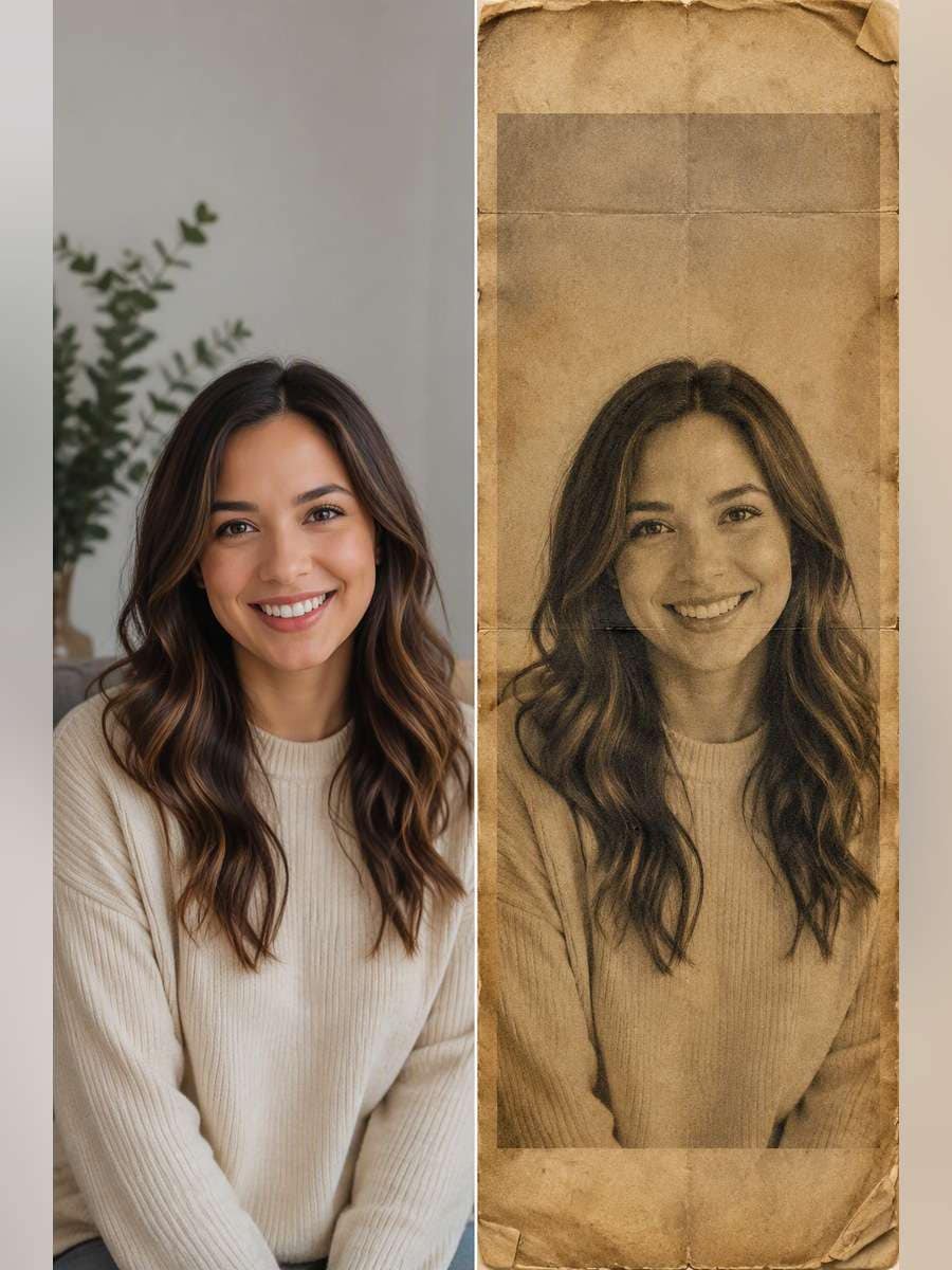 Old Paper Birthday Portrait - illustrative image-to-image before and after