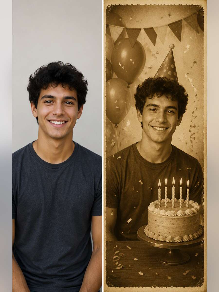 Sepia Birthday Front Page - illustrative image-to-image before and after