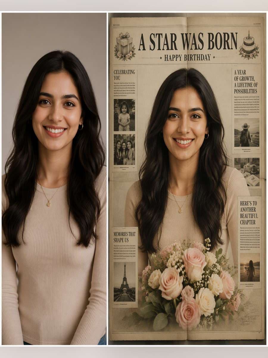 Birthday Story Spread - illustrative image-to-image before and after