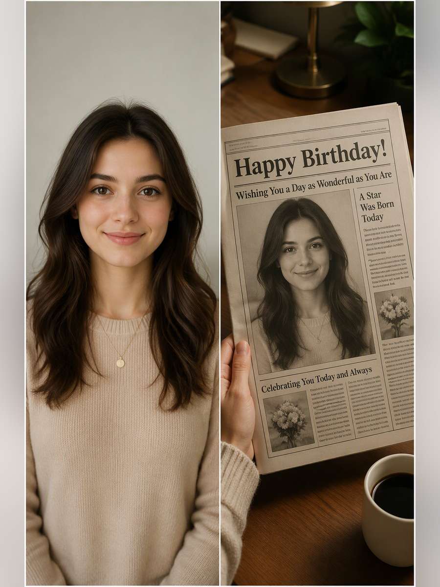 Desk-Side Newspaper Portrait - illustrative image-to-image before and after