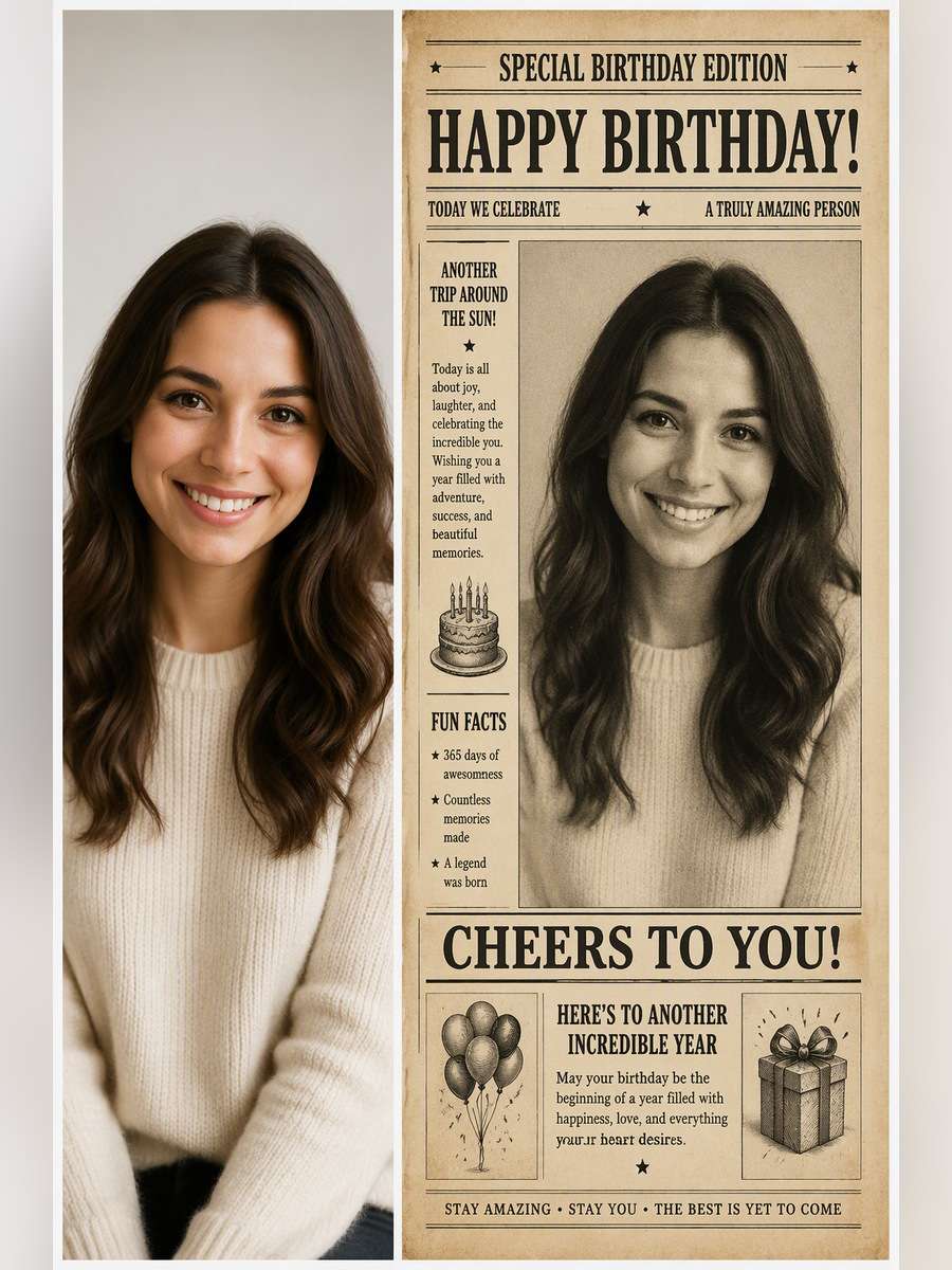 Retro Front-Page Keepsake - illustrative image-to-image before and after