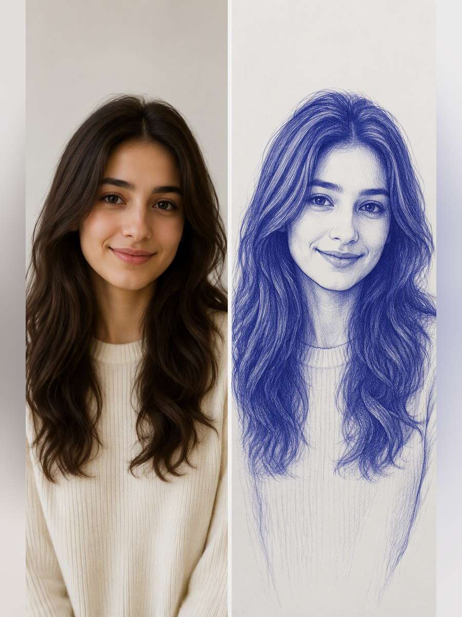 Detailed Hair Texture Sketch - illustrative image-to-image before and after