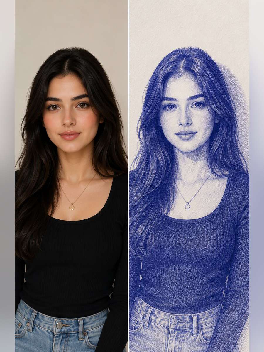 Ballpoint Portrait With Soft Shadow - illustrative image-to-image before and after