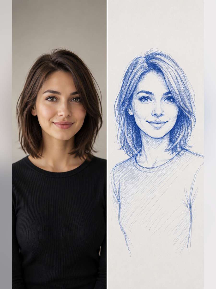 Portrait With Loose Shoulder Lines - illustrative image-to-image before and after