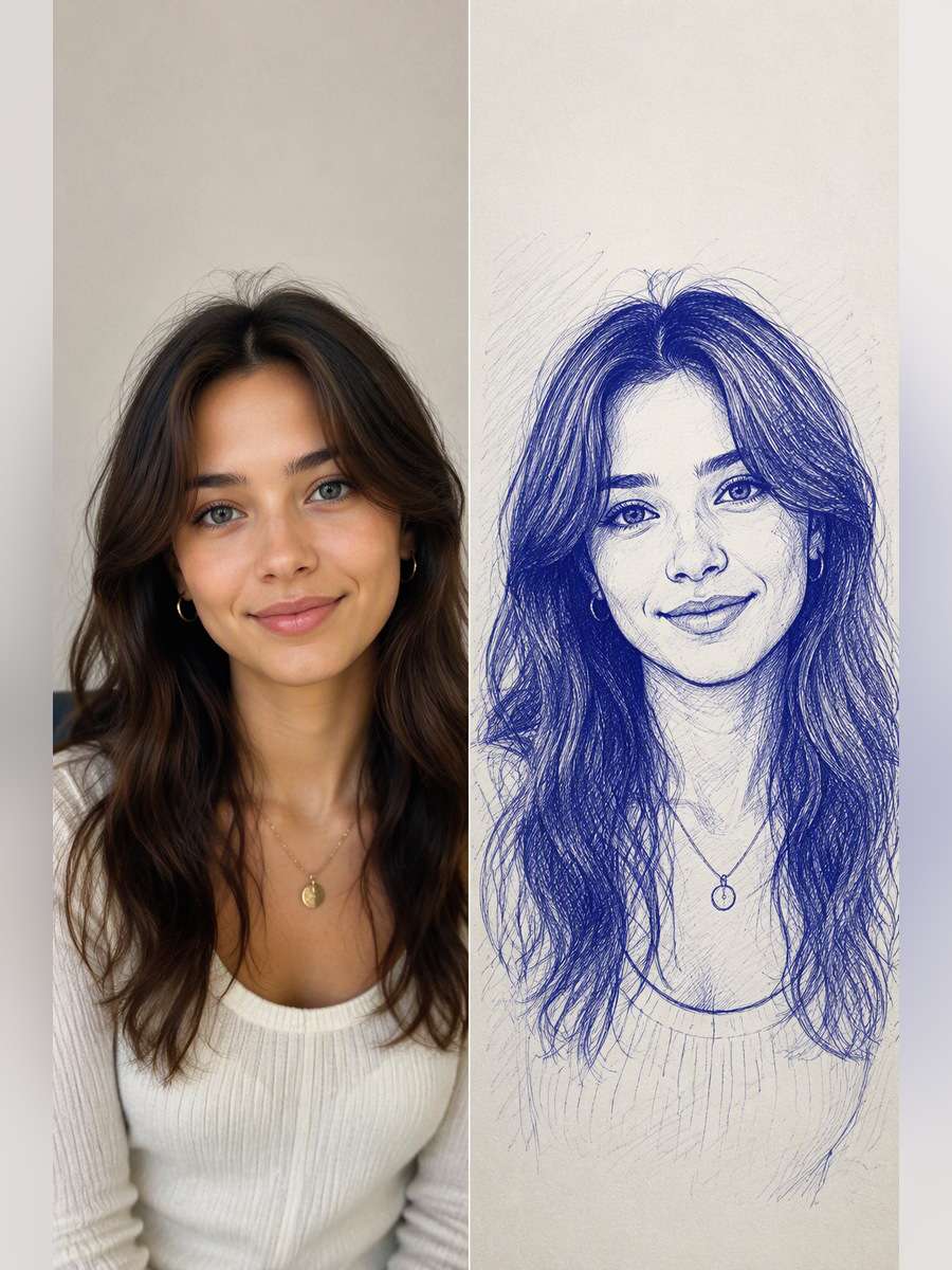 Expressive Sketchbook Headshot - illustrative image-to-image before and after