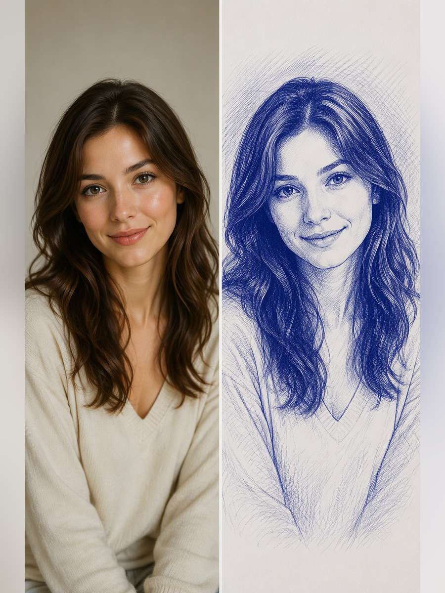 Crosshatched Study Sketch - illustrative image-to-image before and after