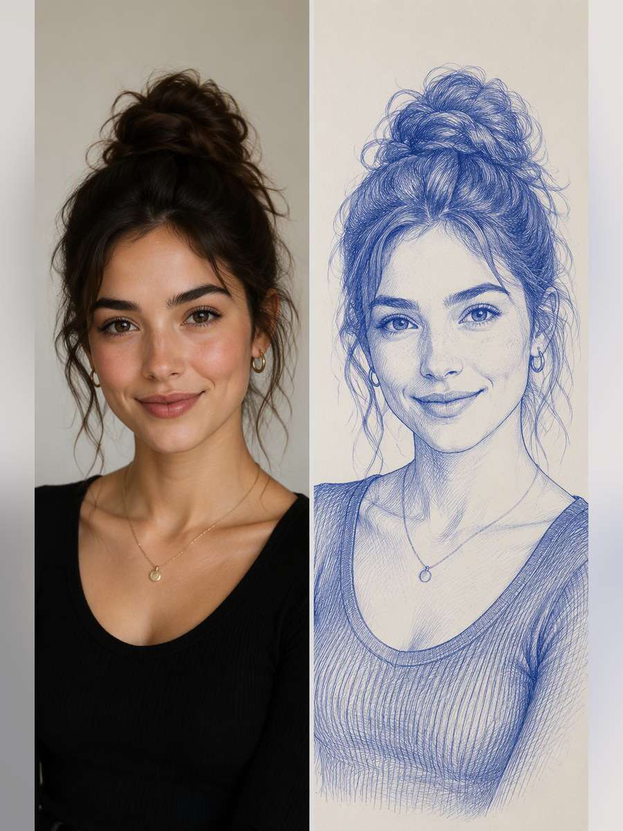 Fine-Line Ballpoint Illustration - illustrative image-to-image before and after
