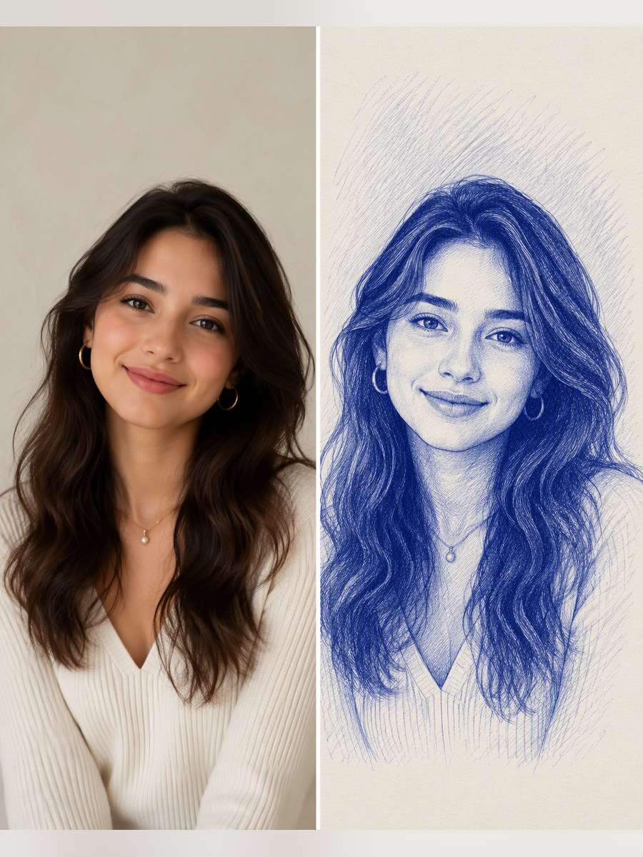Hand-Drawn Gift Portrait - illustrative image-to-image before and after
