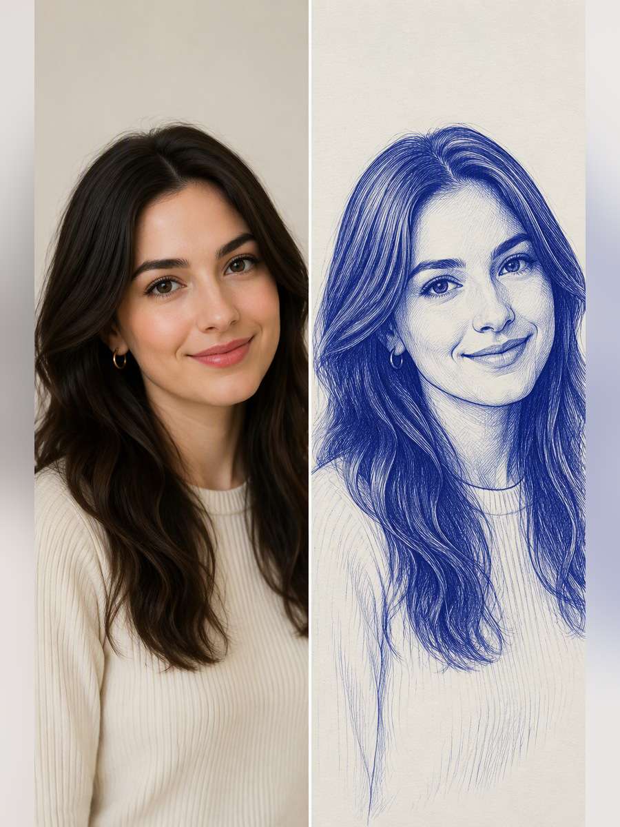 Ballpoint Portrait With Strong Outline Control - illustrative image-to-image before and after