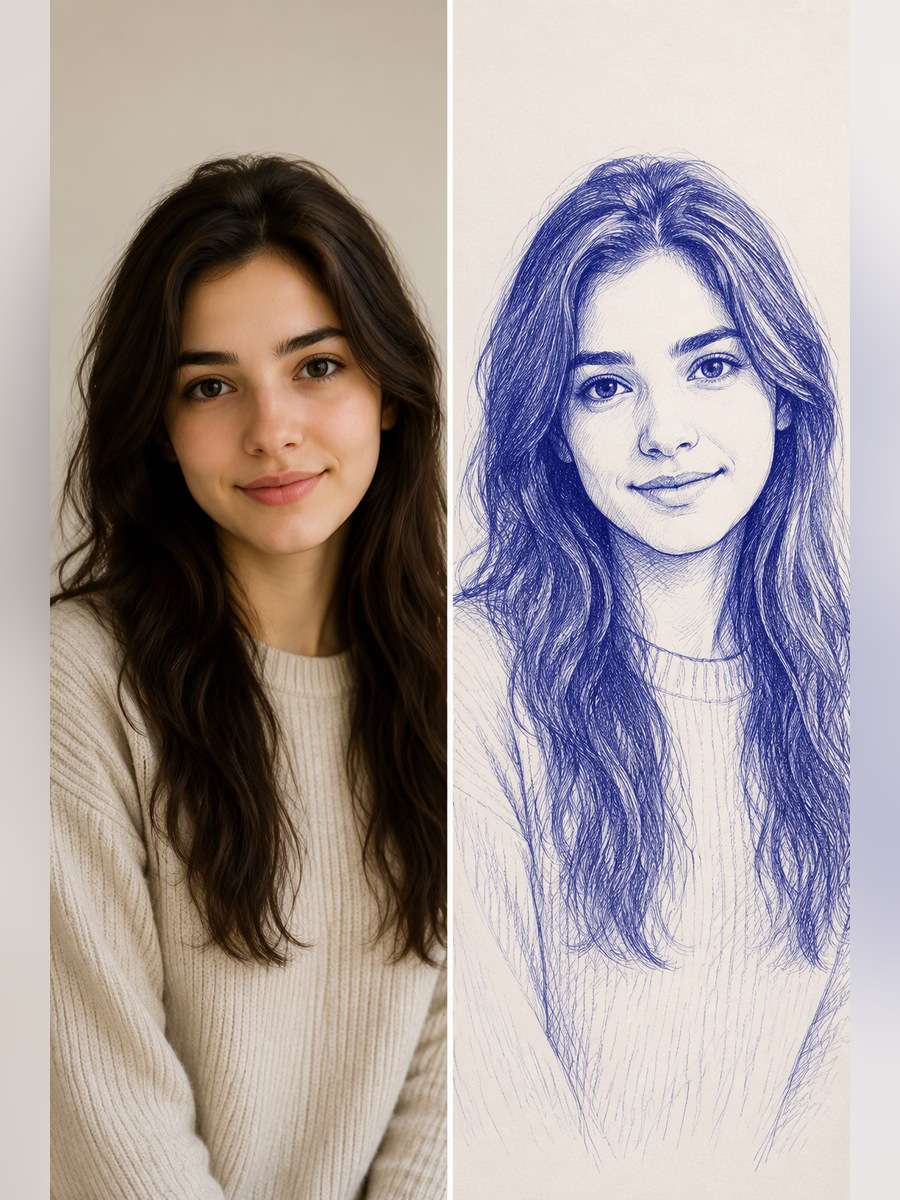 Minimal Line Portrait - illustrative image-to-image before and after