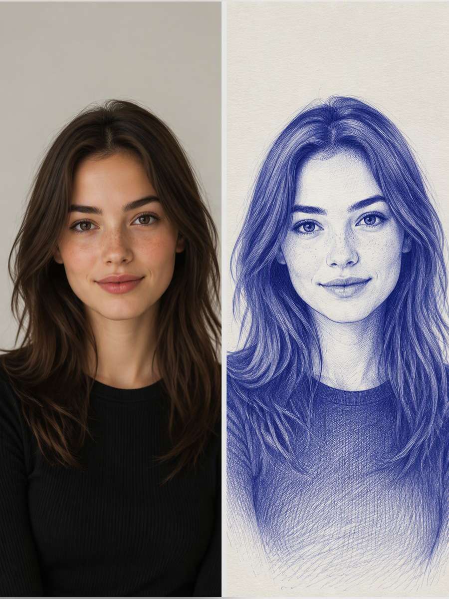 Blue Pen Close-Up - illustrative image-to-image before and after