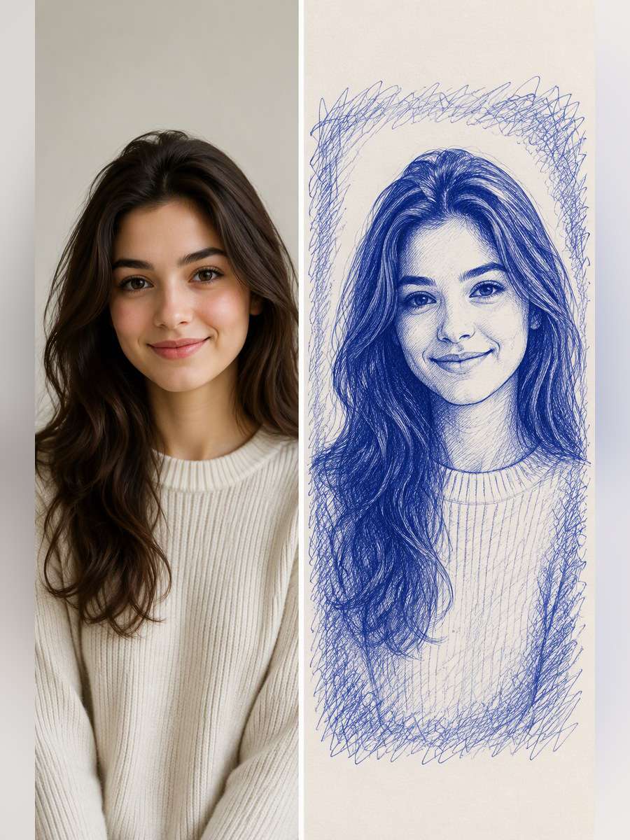 Portrait With Scribble Border - illustrative image-to-image before and after