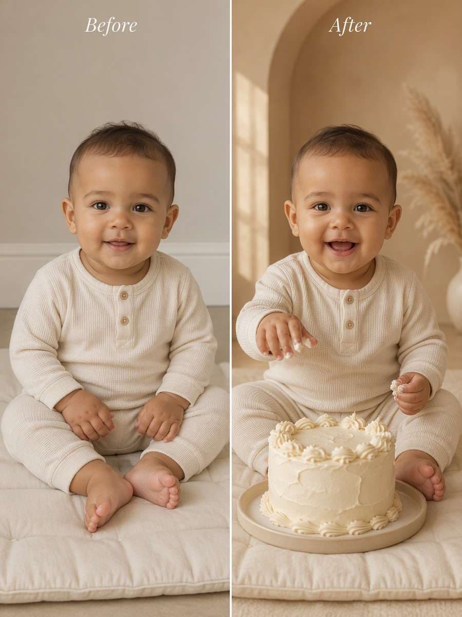 Classic First Birthday Smash - illustrative image-to-image before and after