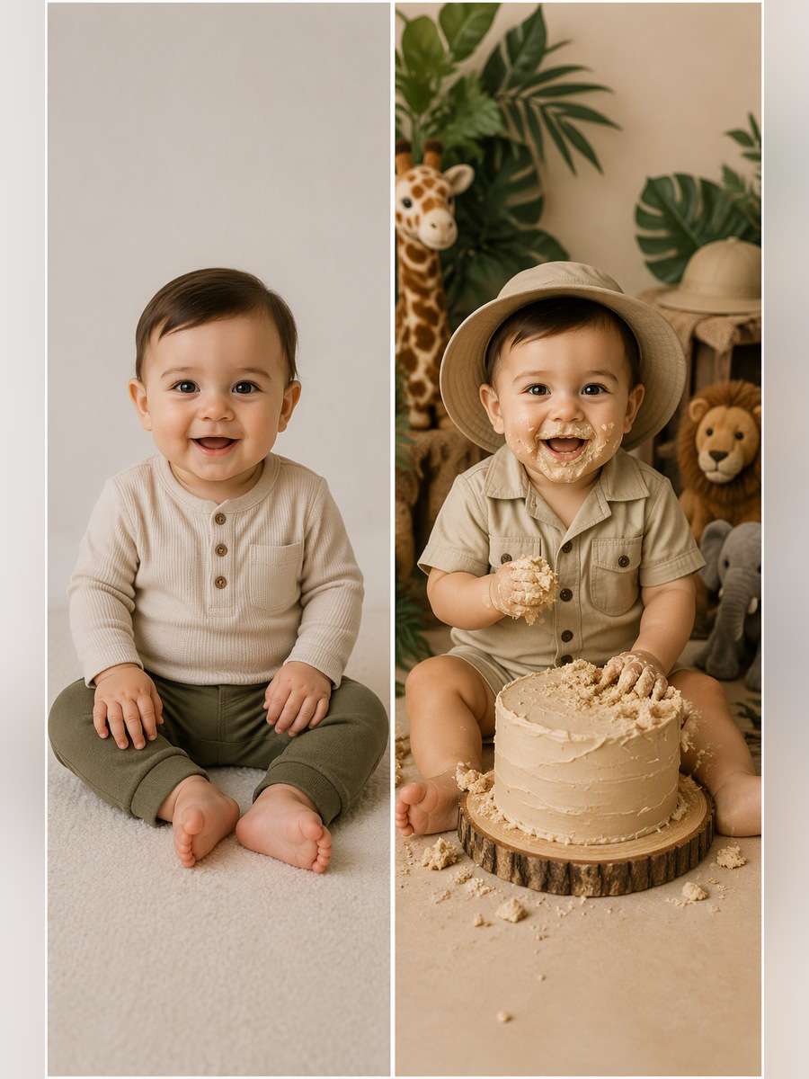 Safari First Birthday Smash - illustrative image-to-image before and after