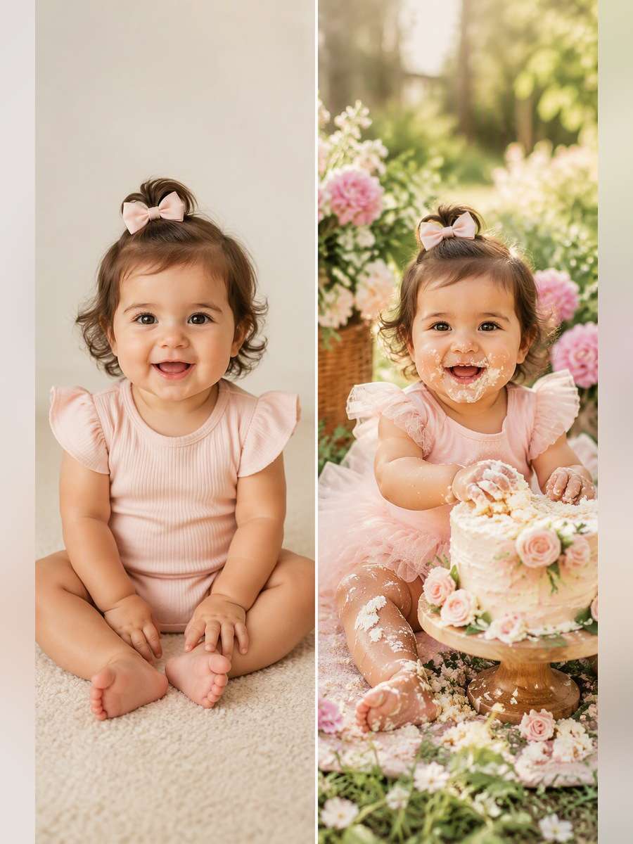 Garden Birthday Smash - illustrative image-to-image before and after