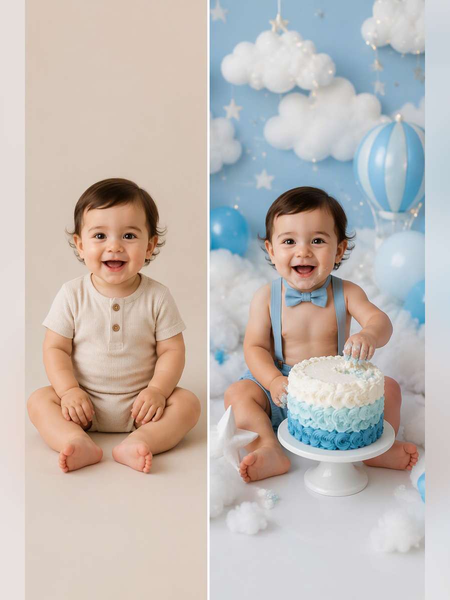 Cloudy Blue Milestone Setup - illustrative image-to-image before and after