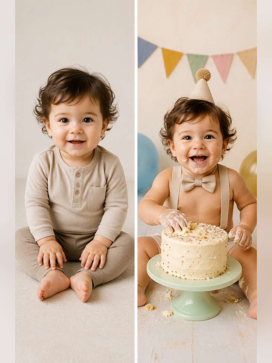 Tiny Bunting Party Scene - illustrative image-to-image before and after