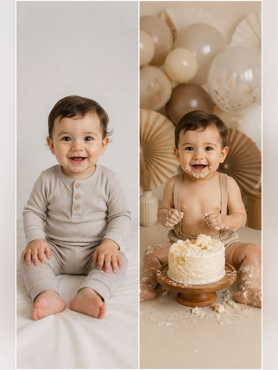 Neutral Beige Birthday Set - illustrative image-to-image before and after