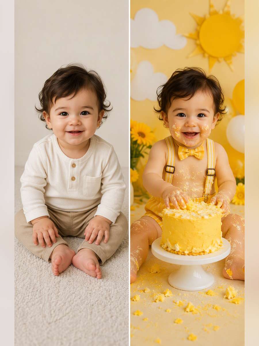 Sunshine Yellow Celebration - illustrative image-to-image before and after