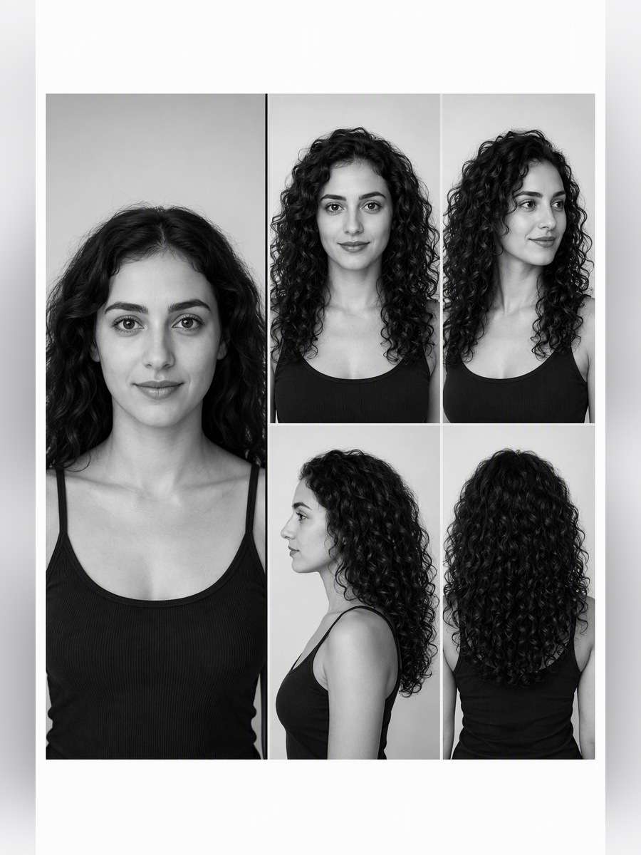 Monochrome Curly Hair Test — illustrative image-to-image before and after