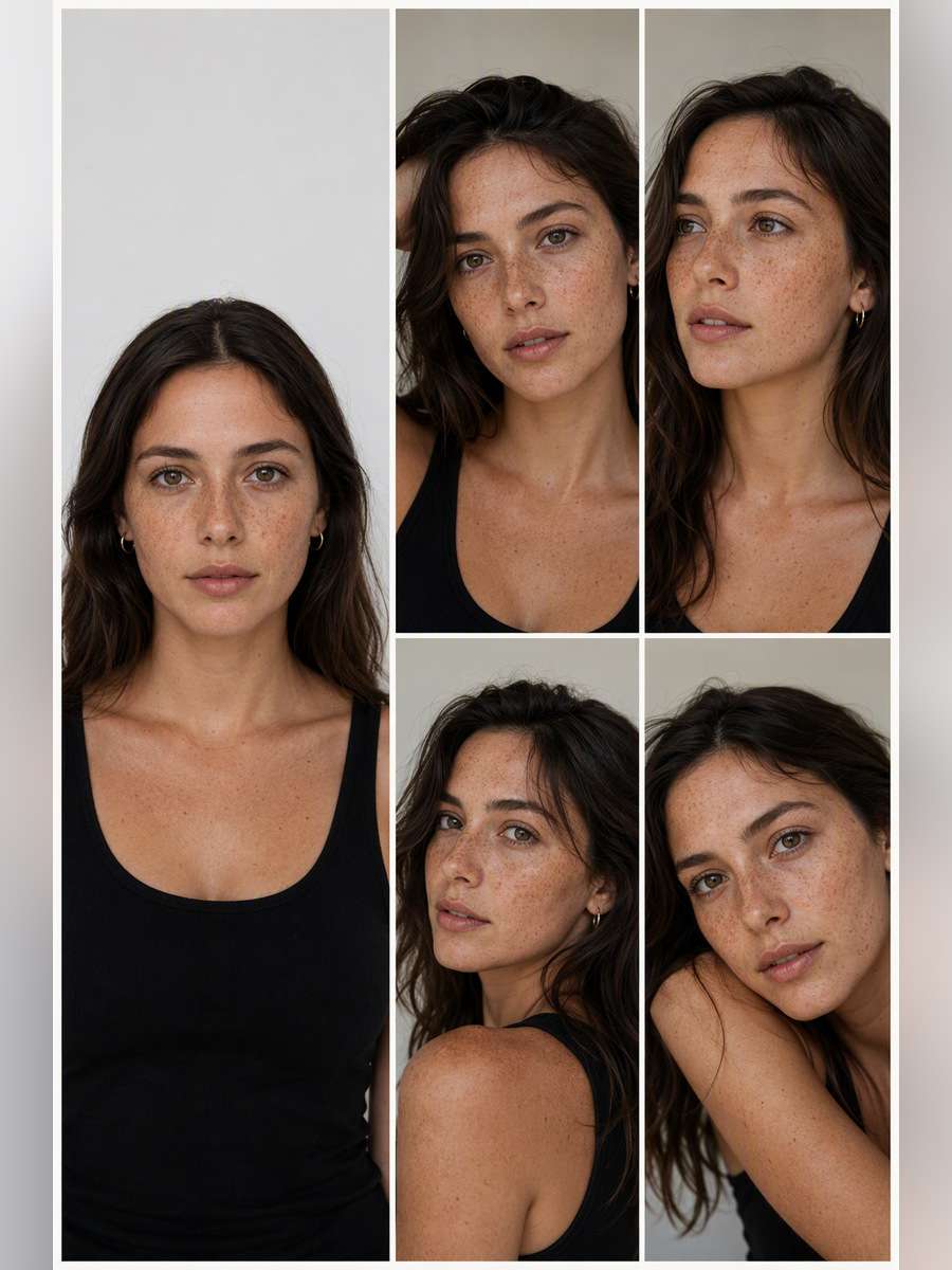 Natural Freckles Portrait Study — illustrative image-to-image before and after
