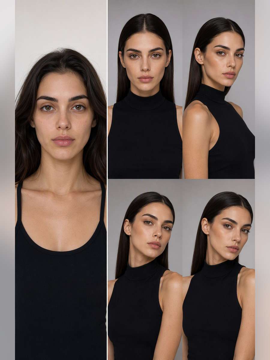 Runway Hair and Makeup Test — illustrative image-to-image before and after