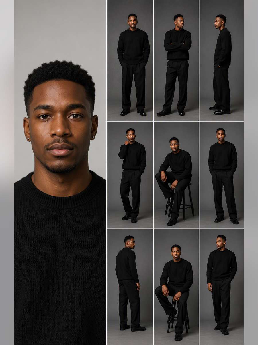 Black Knit Monochrome Grid — illustrative image-to-image before and after