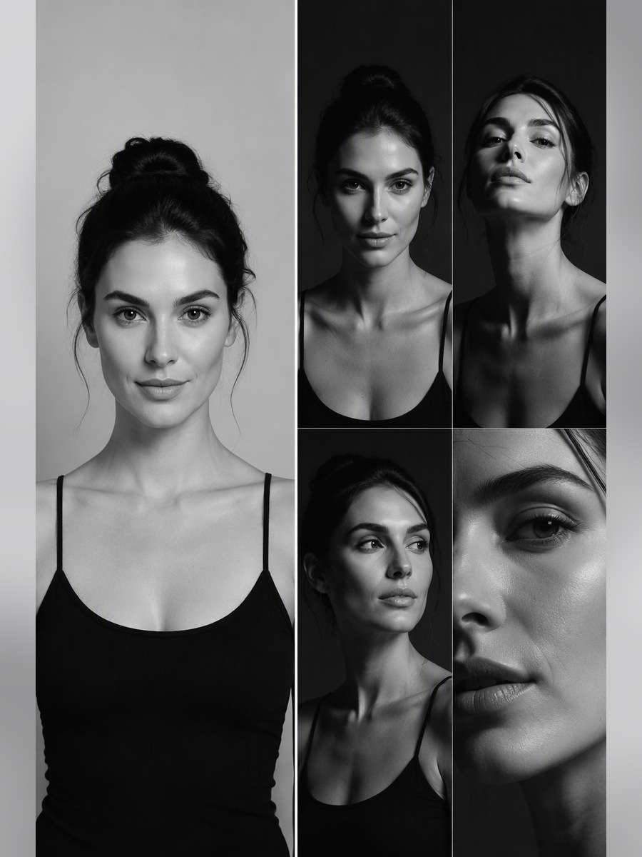 High-Contrast Beauty Angles — illustrative image-to-image before and after