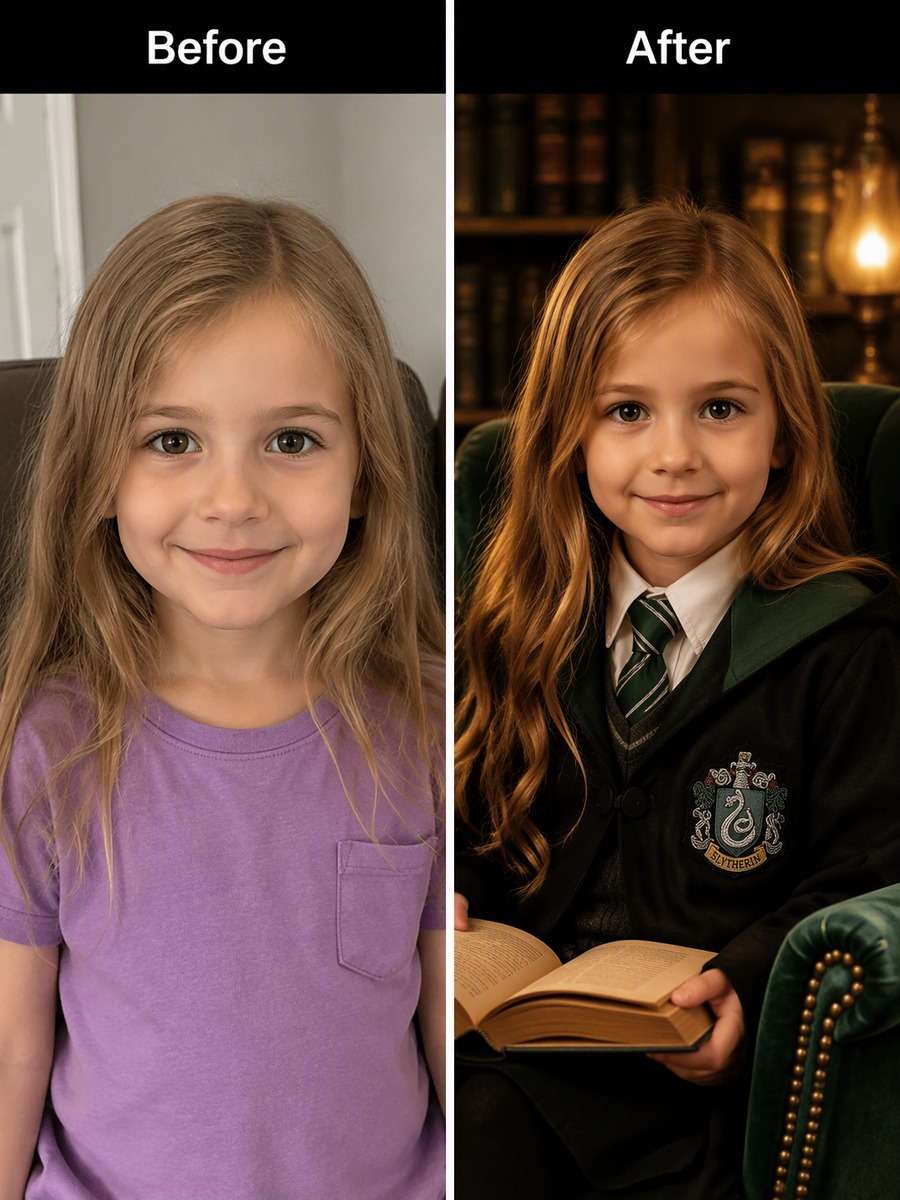Age 6: Slytherin Storybook — Golden Bokeh photo