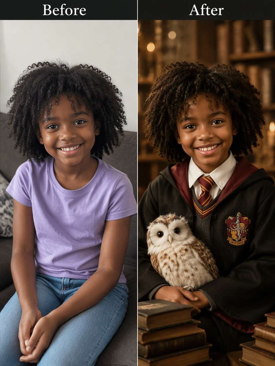 Age 9: Wizard Study Portrait — Golden Bokeh photo