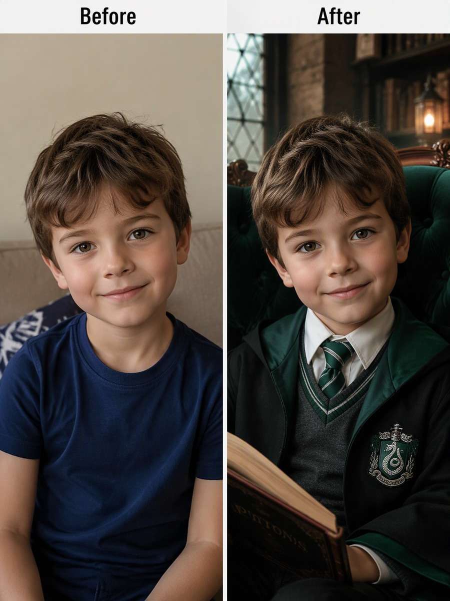 Age 6: Slytherin Storybook — Soft Window Light photo