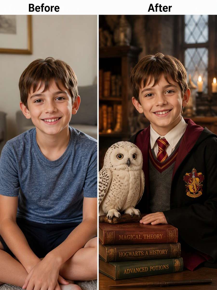 Age 9: Wizard Study Portrait — Soft Window Light photo