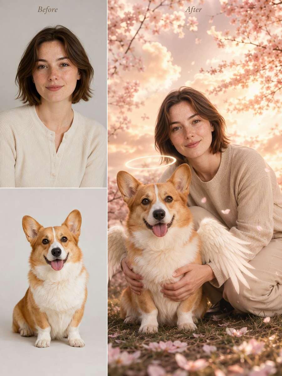 Spring Blossom Reunion: reference Before and AI-created remembrance After