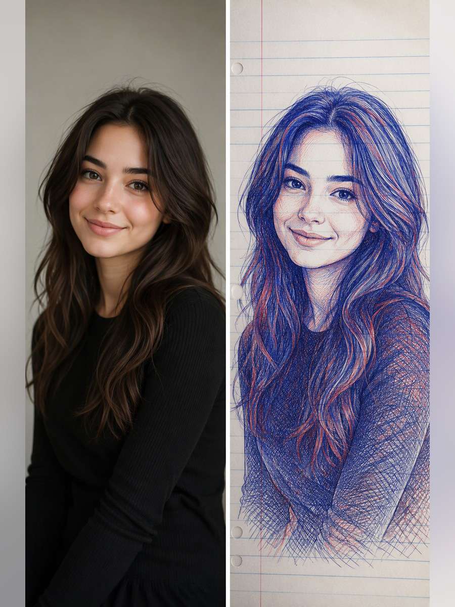 Two-Color Notebook Portrait - illustrative image-to-image before and after