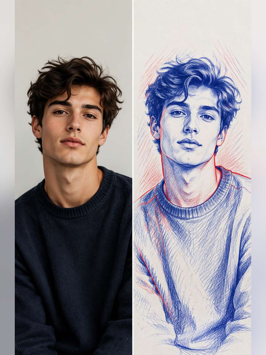 Portrait With Red Highlights - illustrative image-to-image before and after
