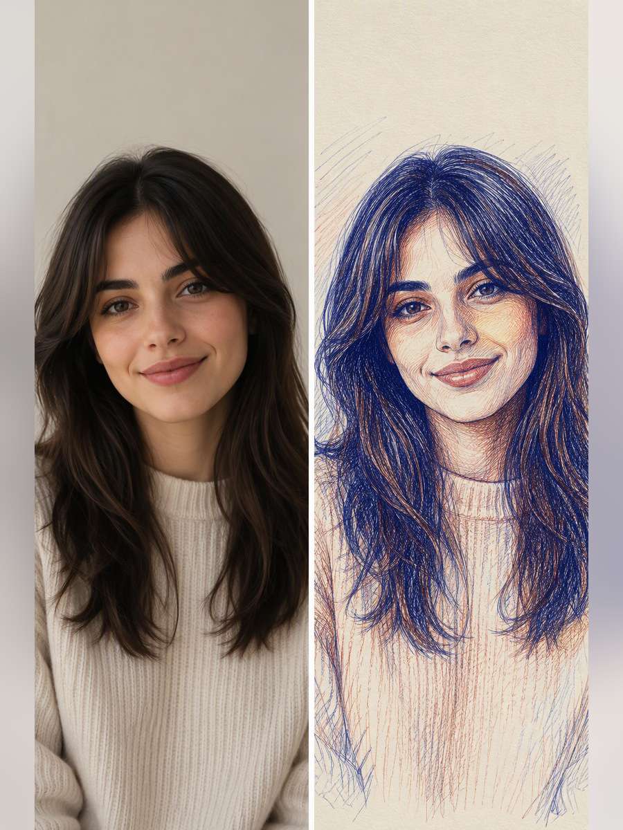 Sketchbook Portrait Spread - illustrative image-to-image before and after